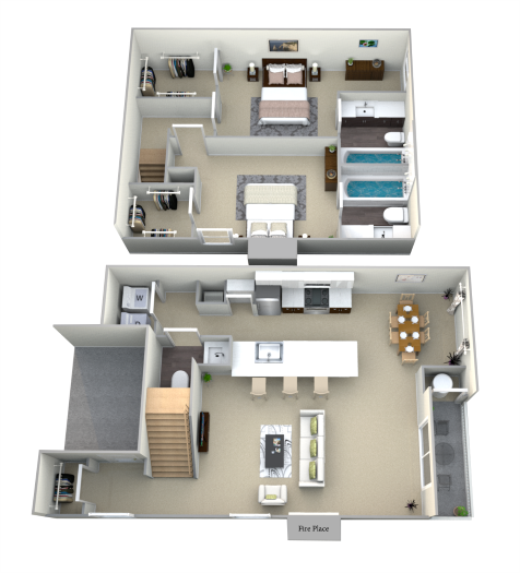 Floor plan for 2 beds, 2 baths, 1020 sqft